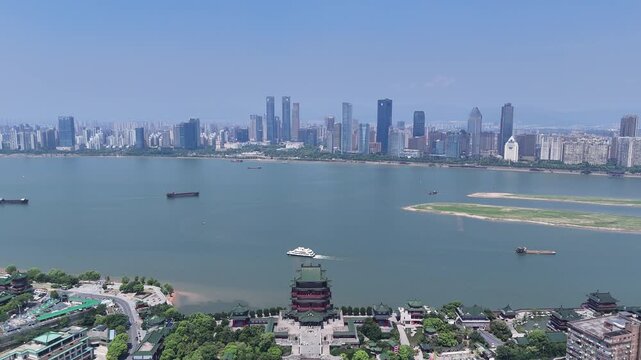 Nanchang CBD Skyline and Tengwangge Aerial Photography, China