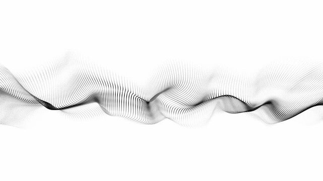 Futuristic wave of black smoothly moving dots on a white background. 3D rendering.