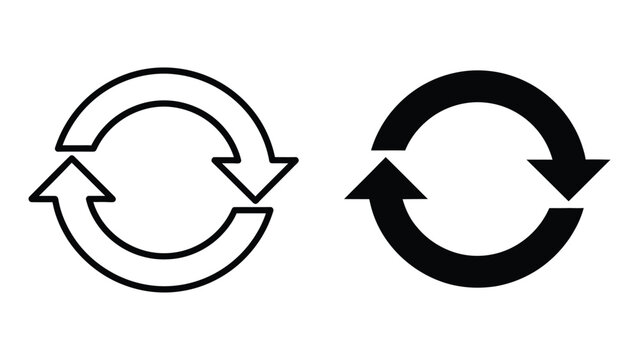 Two distinct recycle or refresh icons showing circular motion with opposing arrows in line and solid styles