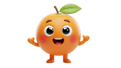 A cheerful cartoon orange character with a green leaf on transparent background