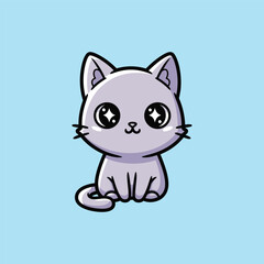 Obraz premium Adorable cartoon cat with big eyes on blue background.
