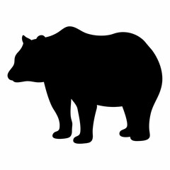 Fototapeta premium Black Bear Silhouette Standing Side View on White Background Illustration