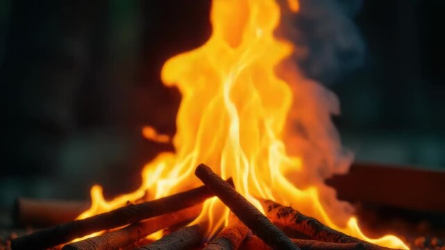 Video A fiery inferno with multiple tongues of flame, suitable for use in scenes requiring heat and light