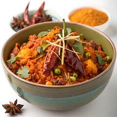 Delicious and aromatic chicken biryani with herbs and spices