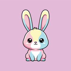 Obraz premium Colorful cartoon rabbit with pastel colors and cute expression.