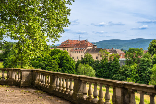 View from behind of the Neue Schloss (New Castle) in Baden-Baden, Germany