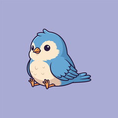Fototapeta premium Adorable cartoon bluebird with vibrant plumage on a soft lavender background.