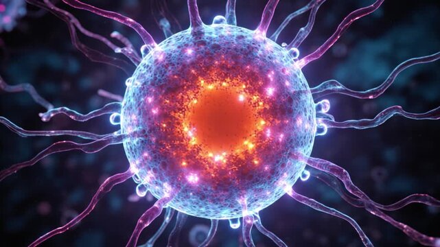 Biohacking biology health. Technological depiction of stem cell regeneration concept