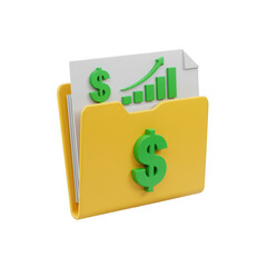 Yellow folder with green dollar sign and bar chart isolated on a transparent background