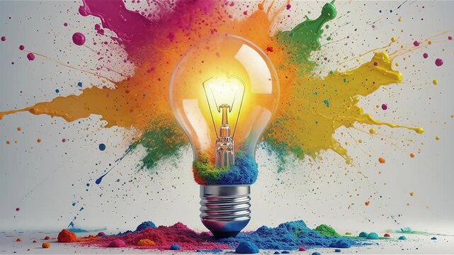 Colorful Creative idea concept with lightbulb made from colorful paint 
