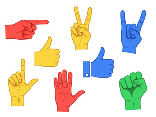 Fototapeta premium Colorful hand gestures representing various emotions isolated on white background