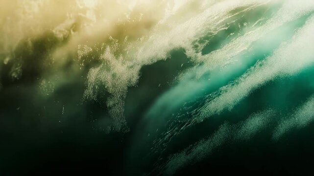 Abstract background creating an underwater world feeling, showing light and dark green colors with flowing water patterns and numerous tiny rising bubbles