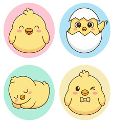 Cute Easter Chick Icons Set, Kawaii Spring Characters