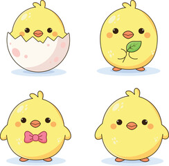 Obraz premium Cute Easter Chicks Collection, Kawaii Spring Illustration