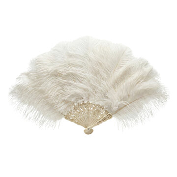 Vintage White Ostrich Feather Hand Fan With Ivory Handle