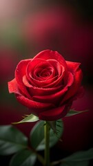 Red rose with water droplets on petals isolated on white background