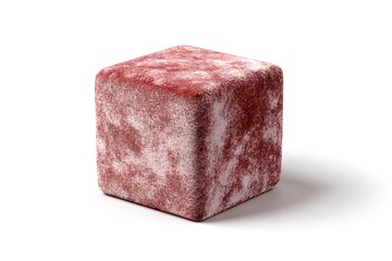 Single red sugar cube isolated on white background