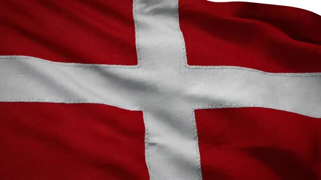 Waving Danish Flag National Symbol of Denmark in Red and White
