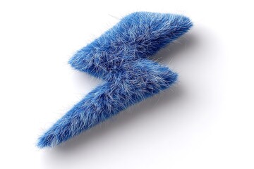 Blue furry lightning bolt isolated on white background