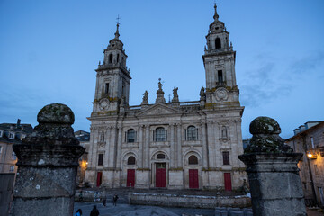Fototapeta premium Lugo cathedral facade at dusk in galicia spain