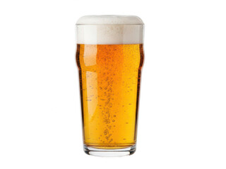 Freshly poured golden ale in a pint glass isolated on white background