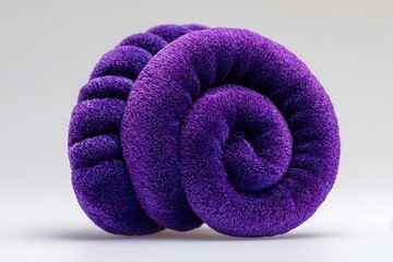 Purple spiral textile art isolated on white background