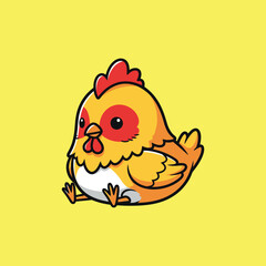 Fototapeta premium A cartoon chicken with a yellow background.