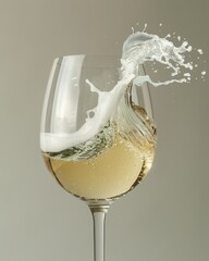 Elegant glass of white wine evoking a serene and tranquil atmosphere with gentle waves