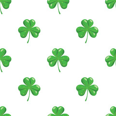 Shamrock Pattern, Clover Background. Clover Tile, Seamless Lucky Pattern. Shamrock Repeat, Clean St Patrick Print