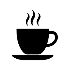 Black Silhouette Icon of Steaming Hot Beverage in Ceramic Cup with Handle