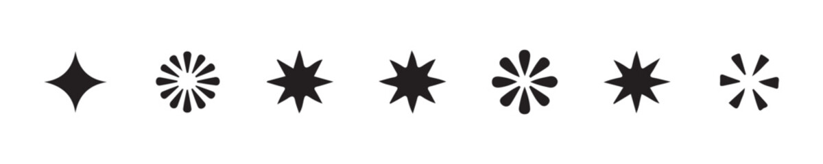 Obraz premium Set of various black geometric shapes representing stars sparkles bursts and abstract design elements