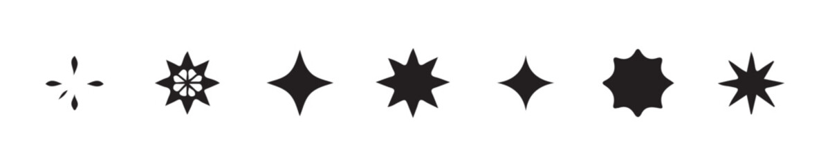 Obraz premium Assortment of starburst sparkle flare icons illustrating different radial geometric forms and points