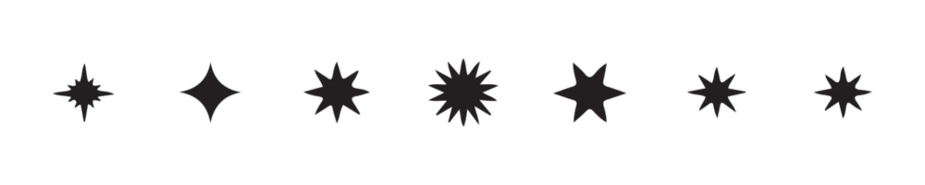 Collection of unique star icons with varying numbers of sharp points representing shine and brilliance