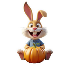 Happy rabbit with pumpkin isolated on transparent background