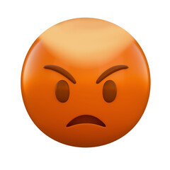 Fototapeta premium 3D Angry Face Emoji Icon; Glossy Orange-Red Emoticon with Furrowed Brows for Anger, Rage, and Frustrated Social Media Communication Isolated on Transparent Background