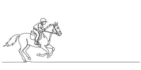 Fototapeta premium Vector illustration of a black horse rider silhouette in an athletic action run, capturing the competitive sport motion of a player or athlete in a drawing