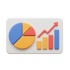 Colorful pie chart and bar graph with upward trend arrow isolated on a transparent background