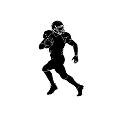 American football player running with ball in action pose on white background