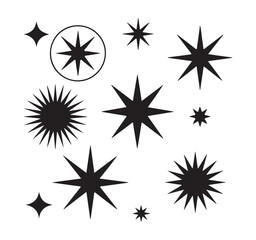 Obraz premium Variety of stylized stellar bursts and sparkles in black solid fills for abstract decorative applications