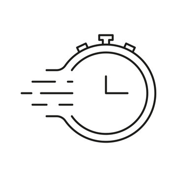 Speed Stopwatch Line Icon. Time Management, Efficiency, And Fast Performance Outline Symbol. Quick Timing And Precision. Editable Stroke. Isolated Vector Illustration