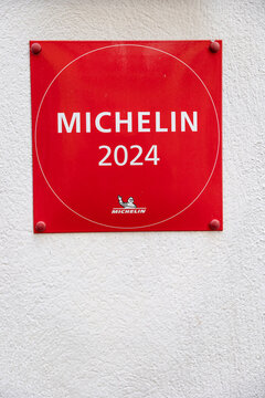 Lugo, spain; 01 25 2026 michelin guide 2024 award sign on wall