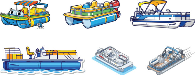 Pontoon Boat Vector Illustrations – Cartoon, Modern & Isometric Boat Designs © Vectify Crafts