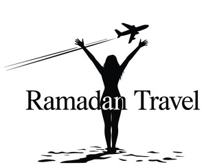 Woman waving at airplane with travel 