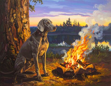&bdquo;Der alte Jagdhund&ldquo; &ndash; Weimaraner am Feuer