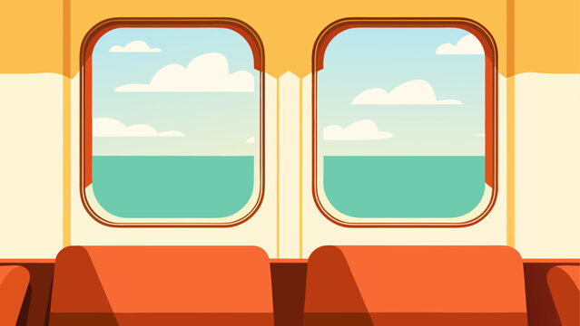 View from train window with sea and sky outside