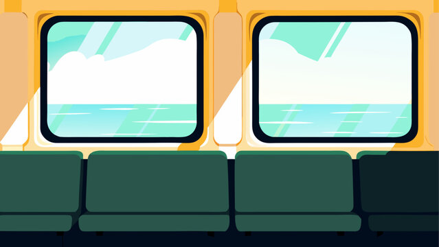 Interior view of train car with window and seats
