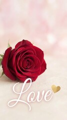 Romantic Rose Illustration with Love Typography on Soft Pink Background