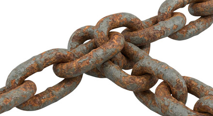 Fototapeta premium Close up of a rusty metal chain with visible links and texture isolated on transparent background