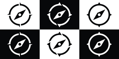 Compass icons on black and white backgrounds navigation concept.