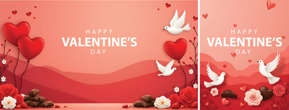 Happy Valentine day background, valentines day celebration design for social media, flyer poster template